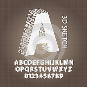 3D Sketch Alphabet and Numbers Vector