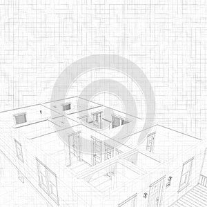 3d sketch of a house. Concept of architect project, architecture