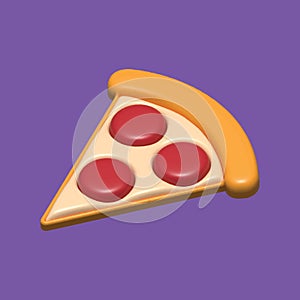 3d slice of pizza with salami, or sausages, pizza delivery, isolated vector illustration on a purple background, 3d rendering