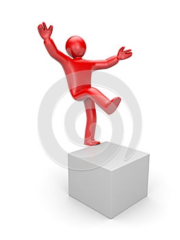 3d small man balancing on one leg