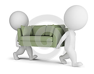 3d small people carry a sofa