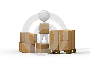 3d small people carrying cardboard boxes