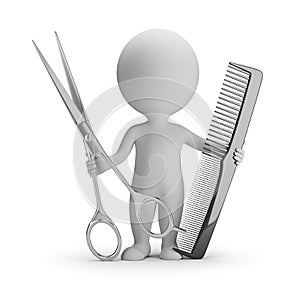 3d small people - hairdresser with scissors and comb