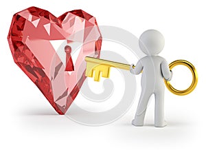 3d small people - key from heart