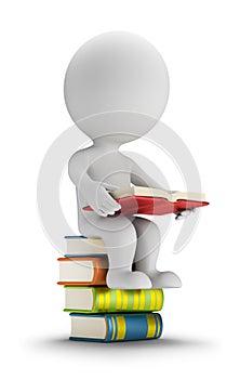 3d small people sitting on the books