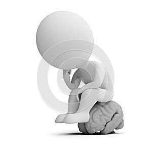 3d small people - thinker sitting on the brain