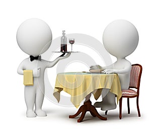 3d small people - waiter and client