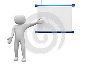 3d small person with empty board. 3d image