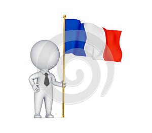 3d small person with a French flag in a hand.