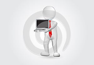 3d Small Person with a laptop computer vector icon design