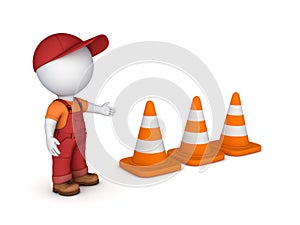 3d small person and traffic cones