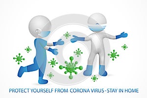 3D small white medical people working amid corona virus