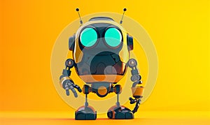 3d smart black robot on yellow background. Advanced device for technical tasks