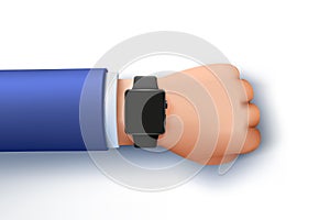 3D smart watch. Hand clock. Smartwatch wrist. Time checking. Render timepiece. Wearable arm timer technology