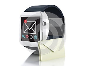 3d smart watch with unread message icon. Technology concept