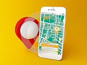 3d Smartphone with GPS map navigation app with planned route