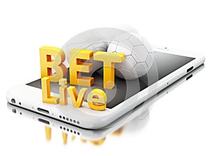 3d Smartphone with sport balls and bet live. Betting concept.