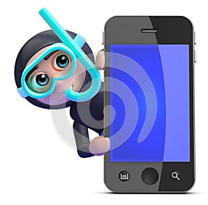 3d Snorkel diver behind smartphone