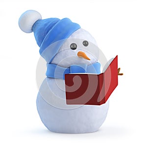 3d Snowman reading a book