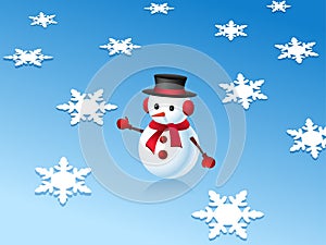 3d snowman and snowflakes