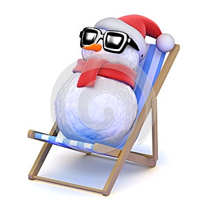 3d Snowman sunbathing in a deckchair