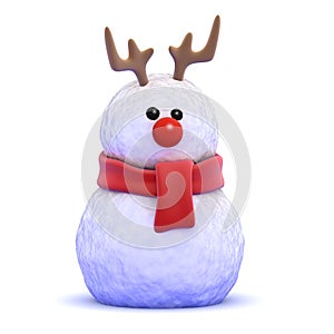 3d Snowman wearing antlers and a red nose