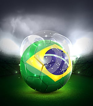 3d soccer ball with brazil flag in the stadium