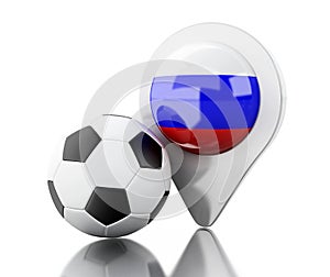 3d Soccer ball and Russia flag map pointer