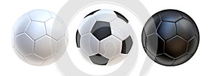 3d soccer balls icons Black and white color.
