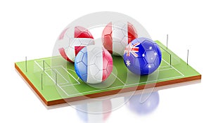 3d Soccer field with soccer ball flags. Sports concept.