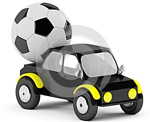 3D socer ball in a black car