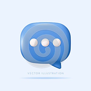 3d social media chat icon, button. Speech bubble with three dots. Vector illustration in minimal style