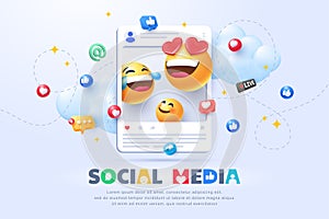 3d social media emoji marketing concept illustration