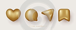 3d social media icon set. Love, comment, share and save. Gold apps buttons. 3D minimal vector illustration