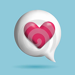 3D social media like icon. Heart icon design. Chat bubble with heart. Read heart.