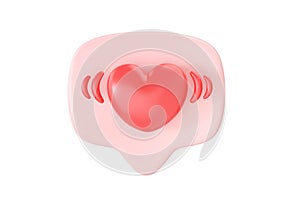 3d social media love heart bubble render icon - message red heart for ig blog, chat and network speech on mobile phone