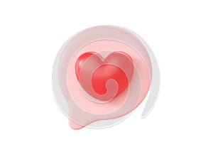 3d social media love heart bubble render - message red heart for chat and network speech on mobile phone