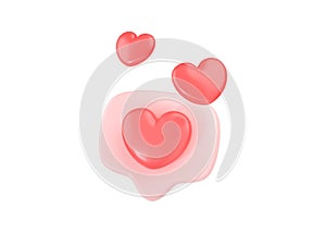 3d social media love heart bubble render - message red heart for ig blog, chat and network speech on mobile phone