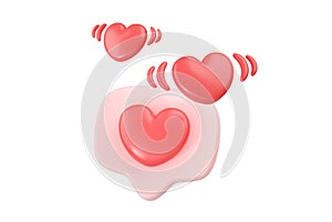 3d social media love heart bubble render - message red heart for ig blog, chat and network speech on mobile phone