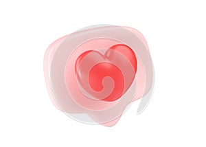 3d social media love heart bubble render - message red heart for ig blog, chat and network speech on mobile phone