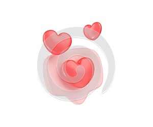 3d social media love heart bubble render - message red heart for ig blog, chat and network speech on mobile phone