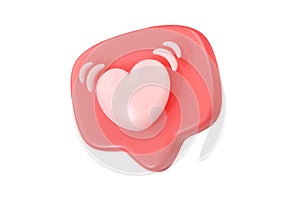 3d social media love heart bubble render - message red like for ig blog, chat and network speech on mobile phone