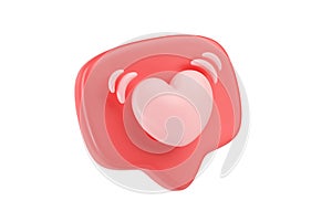 3d social media love heart bubble render - message red like for ig blog, chat and network speech on mobile phone