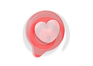 3d social media love heart icon render - message red bubble for chat and network speech on mobile phone