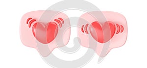 3d social media love heart icons render - message red bubble for chat and network speech on mobile phone
