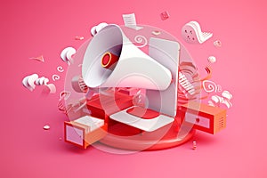 3d social media megaphone speaker or loudspeaker bullhorn for announce promotion. by generative Ai