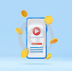 3d Social media mobile playing video make money