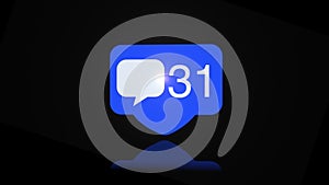3D social media notification Icon animation. User comment message with counter.