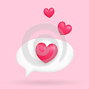 3d social media notification love like heart icon in white pin isolated on pink background. 3D rendering. Vector