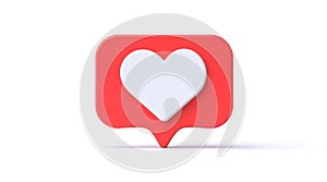 3d social media notification love like heart icon in white pin isolated on white background with shadow